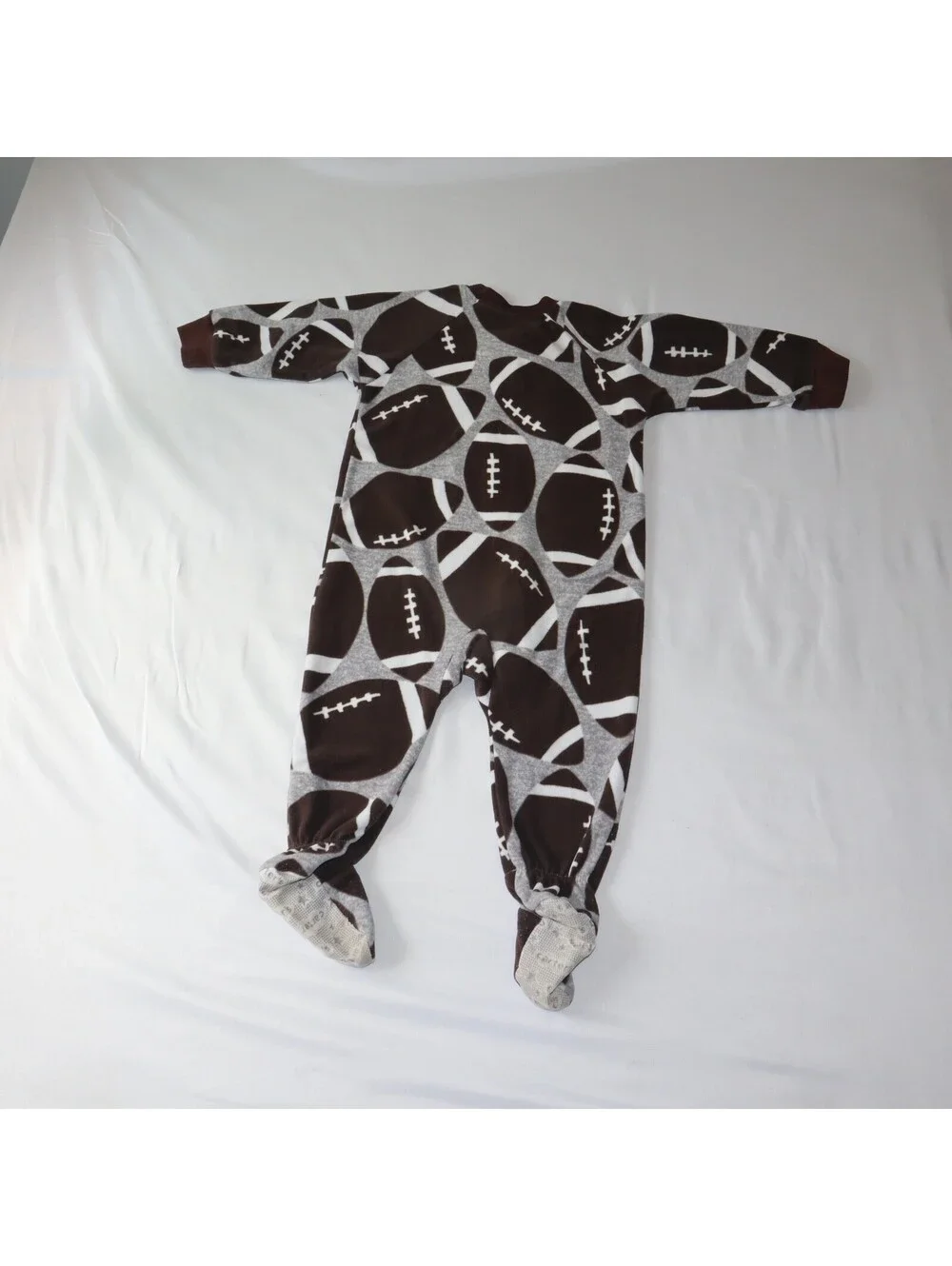 Carter's Boys Football Print Footed Pajamas Size 12M Brown Gray